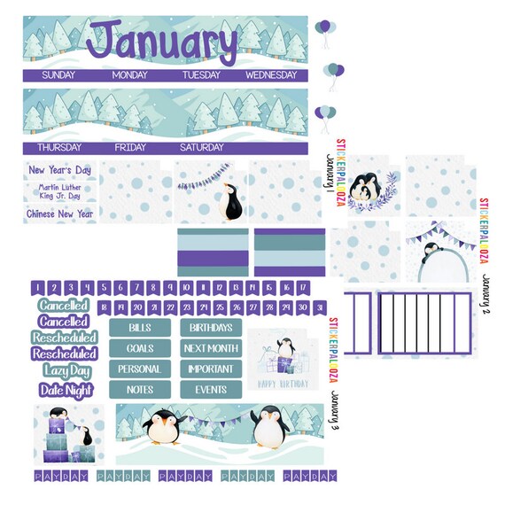 January Monthly View January Month Stickers January Stickers