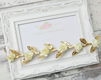 PICK Flower COLOR Gold Leaf Baby Headband, Baby Girl Headband, Gold Leaf Flower Headband, Baby Photo Prop, Boho Baby Headbands