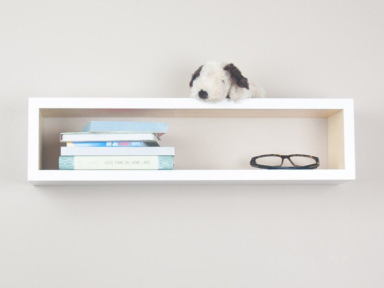 White and Natural Beautiful Floating Wood Cube Wall Shelf