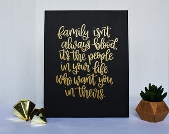 Family Quote Canvas - Canvas Quote - Black and Gold Home Decor - Hand Lettered Canvas - Quote Sign