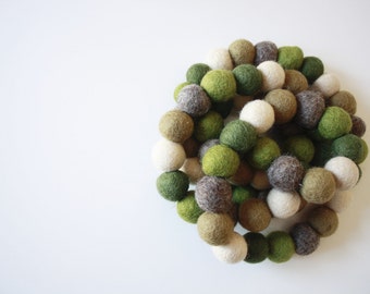 Felt Ball Garland - Spring Garland- St Patrick's Day Garland - Pom Pom Garland - Green Garland, Banner, Wall Decor - Green and Gold