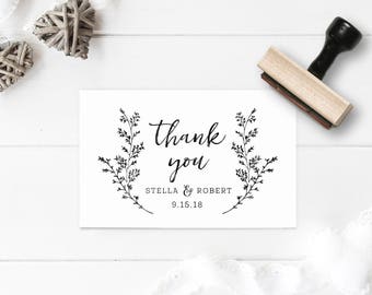 Thank You Wedding Stamp - Wedding Favor Stamp - Wedding Tag Stamp- Gift Tag Stamp - Custom Thank You Stamp- Wreath, Leaves, Nature Stamp