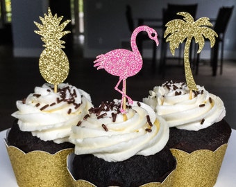 Flamingo Cupcake Toppers • Pineapple Cupcake Toppers • Palm Tree • Tropical Party • Birthday • Baby Shower • Bridal Shower • Bachelorette •