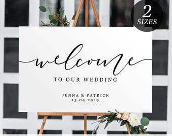 Printable Wedding Welcome Sign | Editable Template Welcome Sign | Black and White Calligraphy | Instant Download | Landscape Welcome Sign