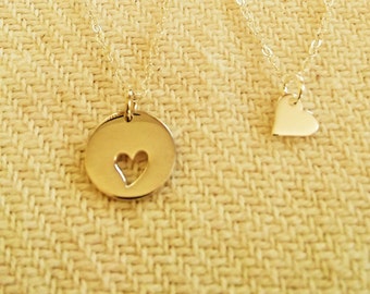 Mother & Doughter Heart Cut Out Necklace, Mother and Doughter Rooted in One Heart Necklace, Mother Doughter Silver Set