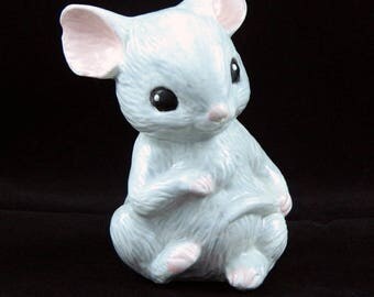 Glazed Ceramic Gray Mouse Field Mouse Figurine