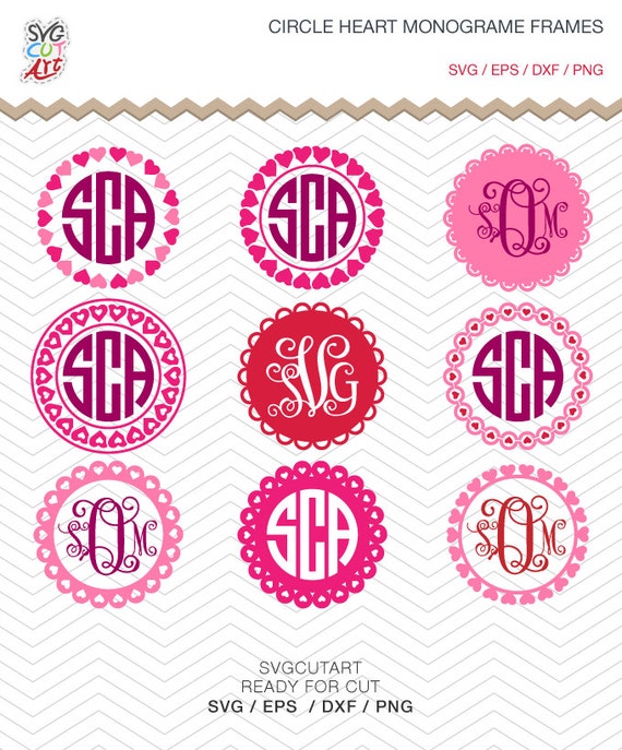 Download 9 Circle Heart Monogram Frames decal DXF SVG EPS Cricut