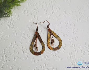 green copper patina dangle earrings, gift for her