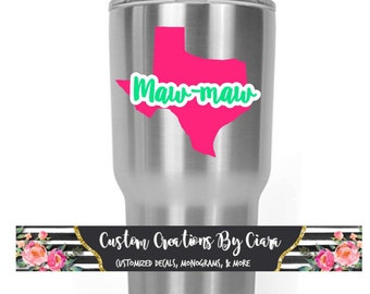 Personalized Any State Decal with Name | Texas Yeti Decal | Name Decal | Texas Monogram Decal | Maw-maw Decal | Name Vinyl | Sticker Car