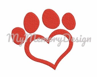 Dog Paw Heart Filled Stitch Embroidery Design - Animal embroidery - Valentines day design - Machine Embroidery File INSTANT DOWNLOAD 4 size