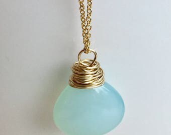 Chalcedony Necklace on Gold Filled Chain