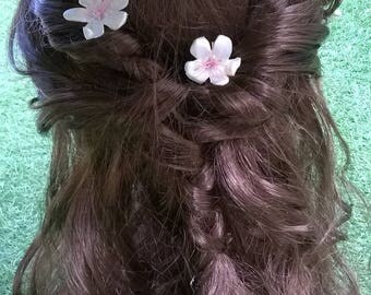 2UD forks with flor d'ametler romantic type. 2UD hair pin, bobby pin romantic almond/cherry flower, hair pin fork