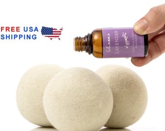 Bundle! 6 XL Wool Dryer Balls & Essential Lavender Oil - 100% Natural Fabric Softener - Organic Felted Wool Balls - Dryer Sheets