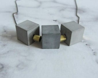 Concrete links necklace / cube/cubes/gold/brass/black/chain/pendant/concrete chain/square/beads/square