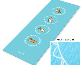 Blue Corgi Yoga Mat | 1/4" Thick, 72" x 24" Workout Yoga Exercise Mats available in Red, Tricolor, Blue Merle, Brindle Corgi Colors