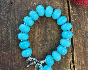 Glass Bead Bracelet. Tiffany Blue Bracelet. Sterling Silver Toggle Bracelet. Glass Bracelet. Lampwork Bracelet. Heart Pendant Bracelet.