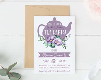 Bridal Shower Tea Party Invitation purple, tea party invite, High tea bridal shower invitations, Tea Party Invites, Digital, printed, lilac