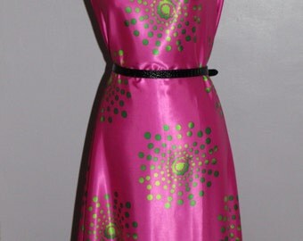 Silk fabric by the yard, Pink and Lime Green Polka Dots silk, Printed Italian silk, dress fabric, wedding dress fabric
