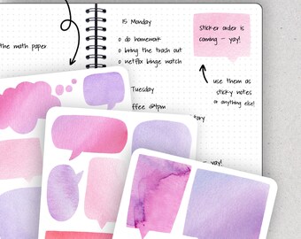 Watercolor Speech Bubbles, Speech Bubble Stickers, Doodle Stickers - Journalspiration Bullet Journal Planner Stickers - 3 versions
