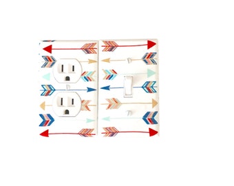 Arrows Light Switch Plate Cover / Gold Red Blue /Tribal Decor /Metallic Arrows Wall Decor/ Nursery Arrows /Modern Nursery Outlet Cover