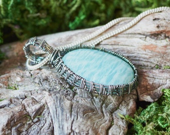 Amazonite Wire Wrapped Silver Pendant/Necklace, Silver Pendant, Wire Wrap Pendant, Amazonite Pendant, Gift for Women, Boho Pendant