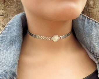 Mermaid Scale Choker, Silver Choker Necklace, Metal Choker,Dragon Scale Necklace,Statement Choker,Festival Boho Choker,Trendy Beach Jewelry
