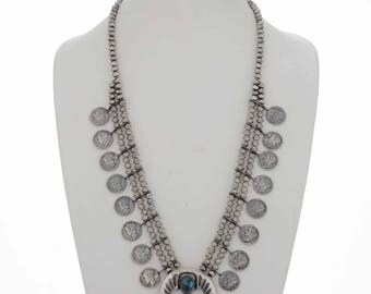 Vintage Turquoise Coin Squash Blossom Necklace 1950's