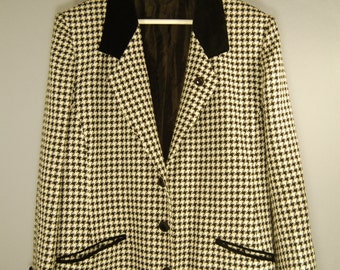True vintage of 80's jacket Blazer 40 42 Houndstooth pattern faucet pattern lady classic