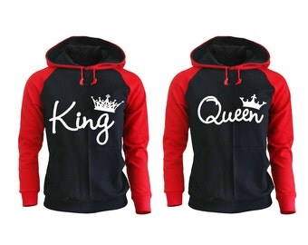 King Queen Hoodies King Queen Raglan Hoodies Valentine's Day Couple Matching Hoodies Pärchen Shirts King Hoodie Queen Hoodie Couple Hoodie