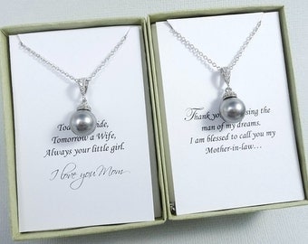 Swarovski Grey Pearl Necklace, Mother of the Bride Gift Necklace, Mother of the Groom Gift, Gifts for Moms, Grey Pearl Wedding Jewelry
