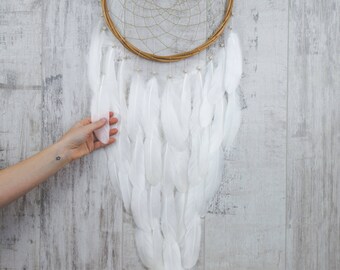 Long White Feather Dream Catcher - Color Choice - Boho Girls Boys DreamCatcher Wall Hanging Baby Tribal Crib Baby Feathers New Baby nursery