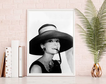Audrey Hepburn Print - Digital Download, Vintage Prints, Movie Poster, Classic Photo, Iconic Photos, Audrey Quotes, Hat Print, Actress Print
