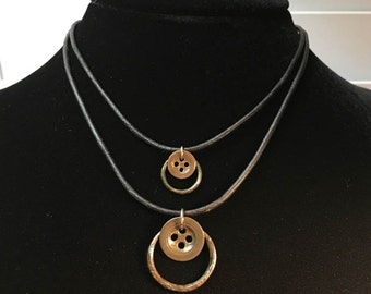 Post-Medieval Harness Ring and vintage button double strand necklace