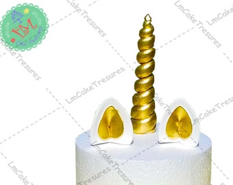 Fondant Unicorn horn, ears and eyelashes - Cake Topper - Birthday Cake