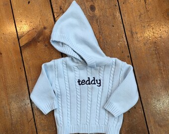 Personalized Name Sweater / Hooded Baby Sweater with Zipper in Back / Monogrammed Sweater / Embroidered Sweater / Infant Sweater