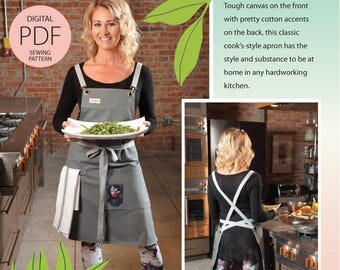 Cook's Apron Digital PDF Sewing Pattern in Classic Long Silhouette w/task pockets, handy towel loop & wrap ties-as seen in Where Women Cook
