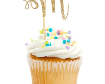 12 CT Cursive Letter Glitter Cupcake Topper Wedding Cupcake Topper Wedding Decoration Bridal Cupcake Topper Monogram Cupcake Topper