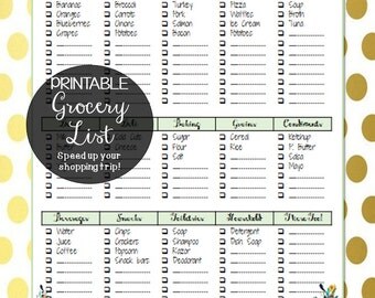 items similar to grocery list half page printable pdf template