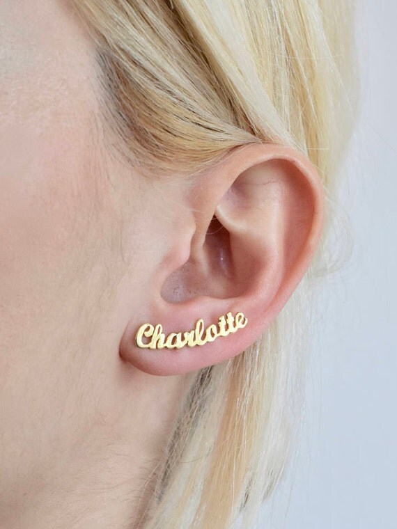 Name Earring Name Stud Earring Gold Name Earring