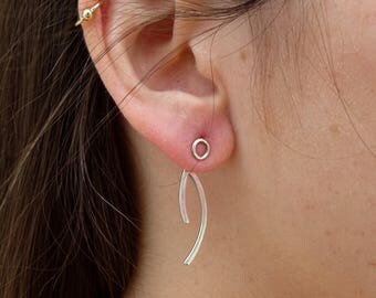 Abstract Ear Jacket , 2 pairs in 1 , circle Stud , Double sided earrings, jacket earrings, abstract earrings, silver abstract earrings
