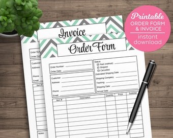 Order Form Printable Invoice Letter Size Editable PDF Fields Chevron Print Invoicing Forms Sales Sheet Orders Receipt Download Template