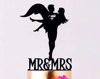 Superman Cake Topper, Superman Wedding Cake Topper, Superman Silhouette Cake Topper, Mr and Mrs Topper, Cake Topper With Date, Super Hero