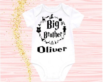 Big Brother Onesie Baby Boy Clothes Little Brother Bodysuit Harry Potter Clothes Harry Potter Baby Reveal to Brother Baby Announcement