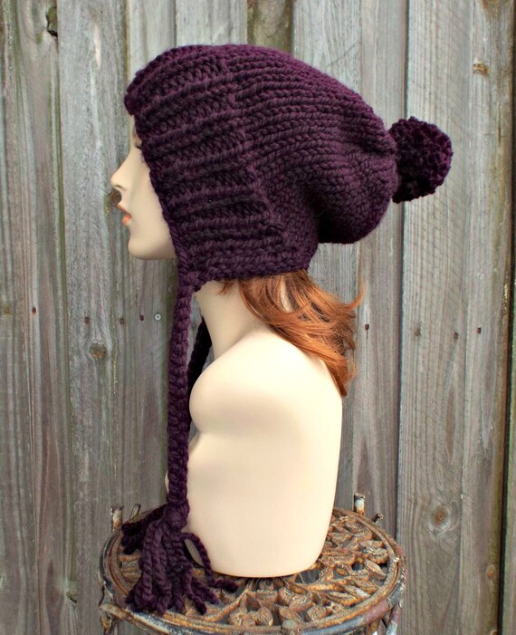 Eggplant Deep Purple Slouchy Knit Hat Womens Hat Purple