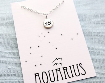 Aquarius Jewelry | Tiny Aquarius Necklace, Zodiac Jewelry, Zodiac Necklace, Celestial Jewelry, Astrology Jewelry, Zodiac Sign Necklace