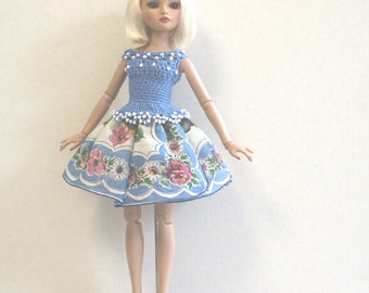 Beaded Crochet Top and Fluffy Vintage Hankie Skirt for Tonner ELLOWYNE WILDE 16 Inch Doll Size, in Blue, Pink and White