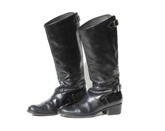 Italian Black LeatherTall Pull On Fashion Riding Boots / size 8.5