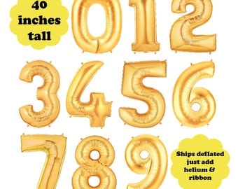40" Tall Gold Number Balloon - Choose Your Number - First Birthday Party Megaloon Gold Foil Mylar Balloon Birthday Age Photo Prop Decoration