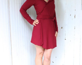 Long Sleeve Everyday Wrap Tunic - Organic Cotton Blend - Made to Order - Many Colors Available - Eco Fashion - Boho Chic