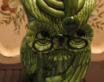 Vintage DeForest of California Owl Cookie Jar Avocado Green Owl Cookie Jar Vintage Kitchen Rare Color